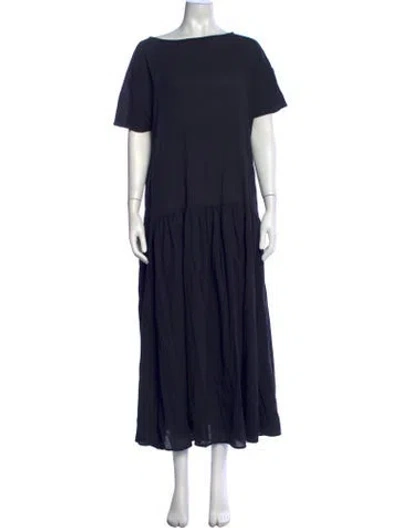 Pre-owned Black Crane Bateau Neckline Long Dress In Blue