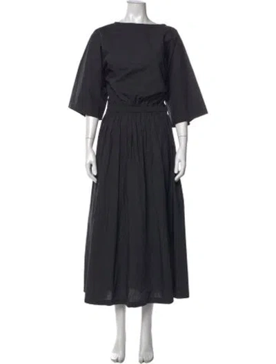 Pre-owned Black Crane Bateau Neckline Long Dress In Grey