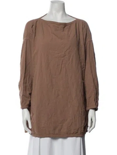 Pre-owned Black Crane Bateau Neckline Long Sleeve Top In Brown