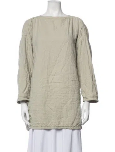 Pre-owned Black Crane Bateau Neckline Long Sleeve Top In Green