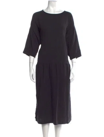 Pre-owned Black Crane Bateau Neckline Midi Length Dress In Black