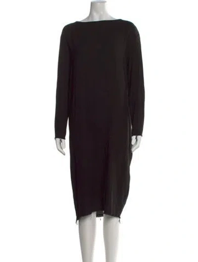 Pre-owned Black Crane Bateau Neckline Midi Length Dress In Black