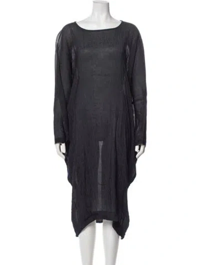 Pre-owned Black Crane Bateau Neckline Midi Length Dress In Blue