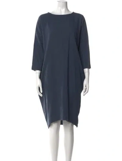 Pre-owned Black Crane Bateau Neckline Midi Length Dress In Blue