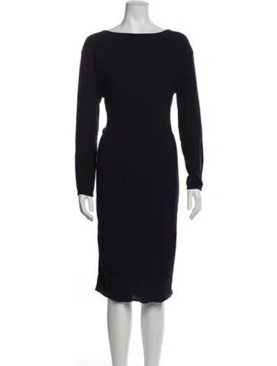 Pre-owned Black Crane Bateau Neckline Midi Length Dress In Blue
