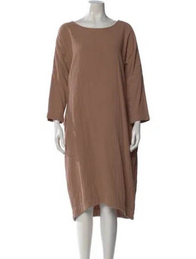 Pre-owned Black Crane Bateau Neckline Midi Length Dress In Brown