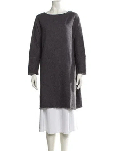 Pre-owned Black Crane Bateau Neckline Midi Length Dress In Gray