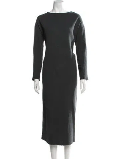 Pre-owned Black Crane Bateau Neckline Midi Length Dress In Green