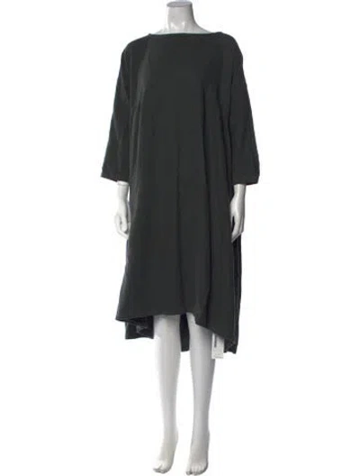 Pre-owned Black Crane Bateau Neckline Midi Length Dress In Grey