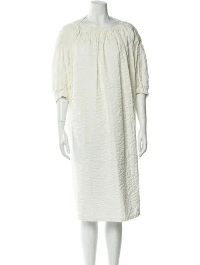 Pre-owned Black Crane Bateau Neckline Midi Length Dress W/ Tags In White