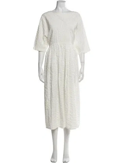 Pre-owned Black Crane Bateau Neckline Midi Length Dress In White