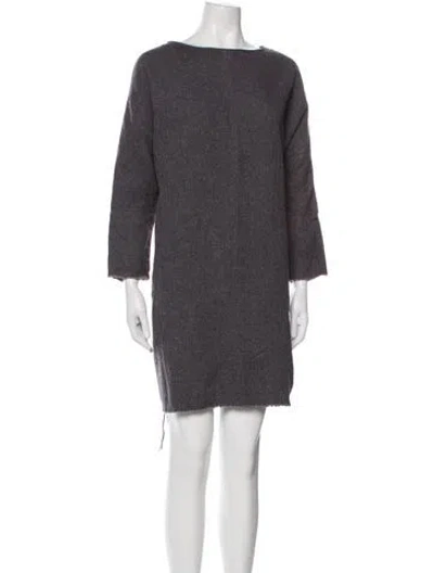 Pre-owned Black Crane Bateau Neckline Mini Dress In Gray