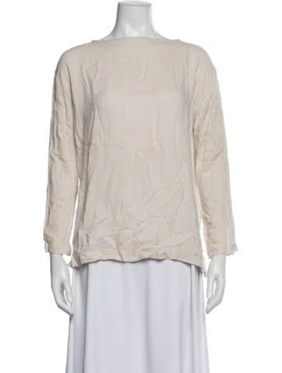 Pre-owned Black Crane Bateau Neckline Three-quarter Sleeve Blouse In Neutral