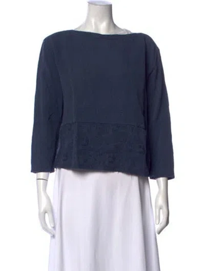 Pre-owned Black Crane Bateau Neckline Three-quarter Sleeve Top In Blue