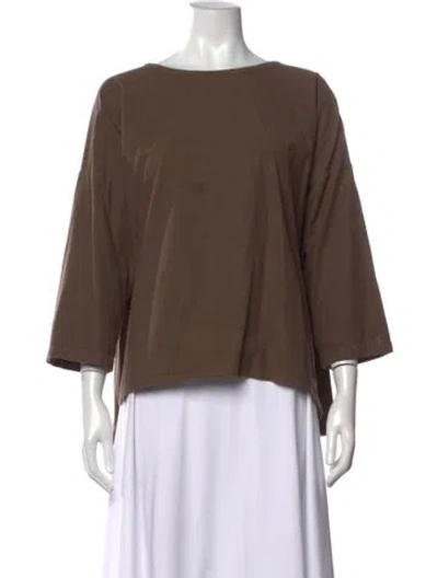 Pre-owned Black Crane Bateau Neckline Three-quarter Sleeve Top In Brown