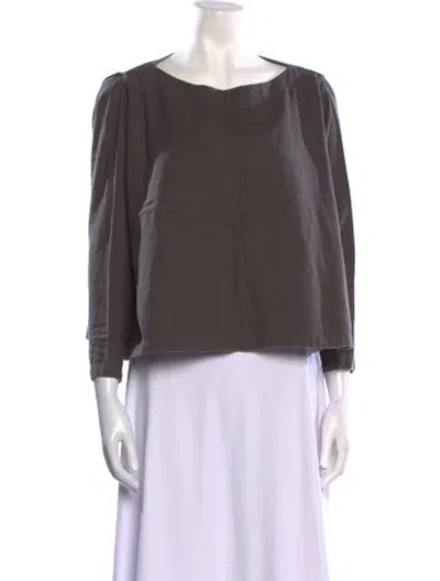 Pre-owned Black Crane Bateau Neckline Three-quarter Sleeve Top In Gray