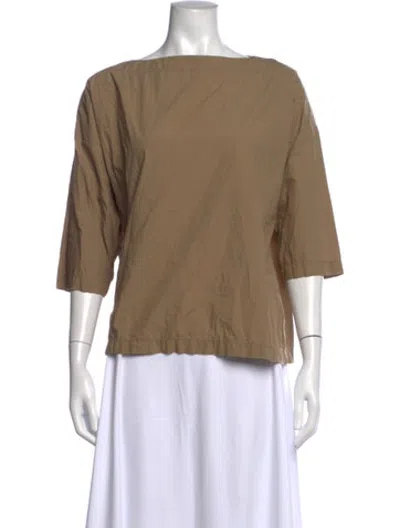 Pre-owned Black Crane Bateau Neckline Three-quarter Sleeve Top In Neutrals