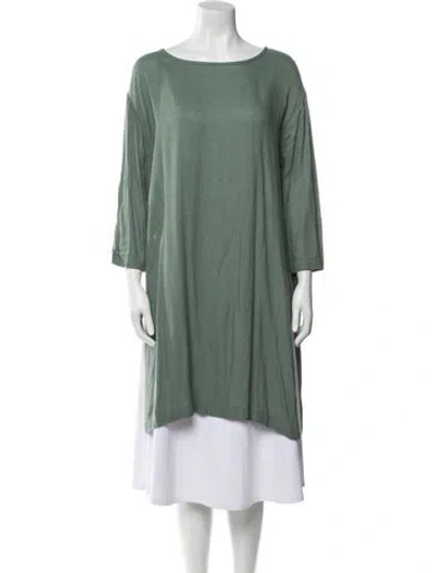 Pre-owned Black Crane Bateau Neckline Three-quarter Sleeve Tunic In Green