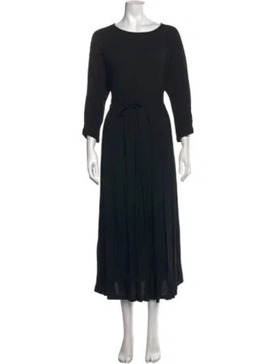 Pre-owned Black Crane Crew Neck Long Dress In Black
