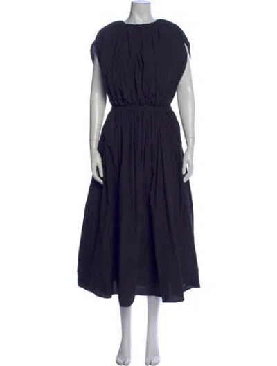 Pre-owned Black Crane Crew Neck Long Dress In Blue