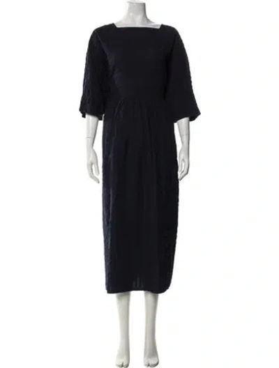 Pre-owned Black Crane Crew Neck Long Dress In Blue