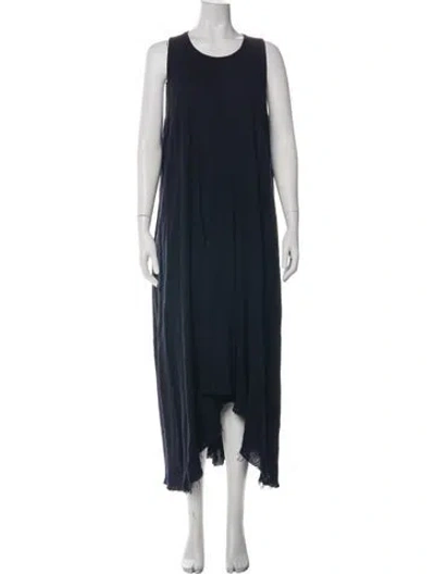 Pre-owned Black Crane Crew Neck Long Dress In Blue