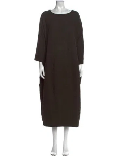 Pre-owned Black Crane Crew Neck Long Dress In Brown