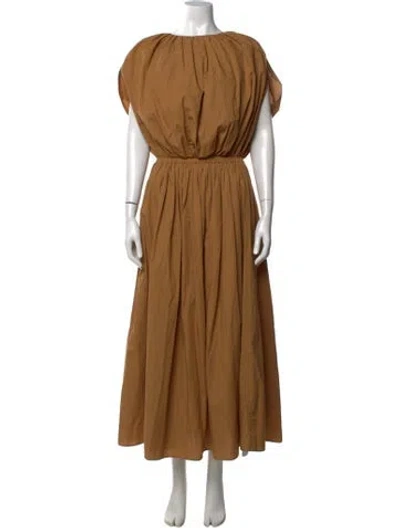 Pre-owned Black Crane Crew Neck Long Dress In Brown