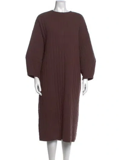 Pre-owned Black Crane Crew Neck Long Dress In Brown