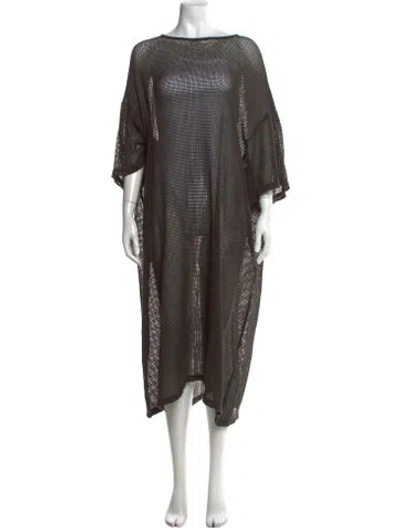 Pre-owned Black Crane Crew Neck Long Dress In Brown