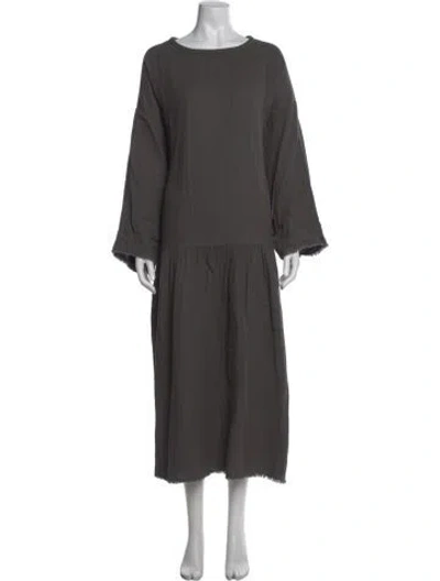 Pre-owned Black Crane Crew Neck Long Dress In Gray