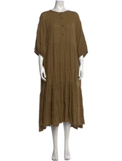Pre-owned Black Crane Crew Neck Long Dress In Green