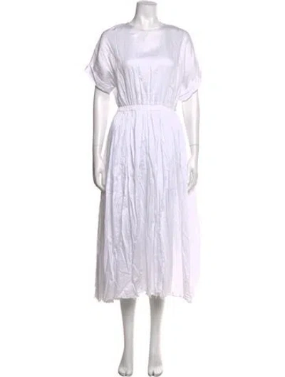 Pre-owned Black Crane Crew Neck Long Dress In White