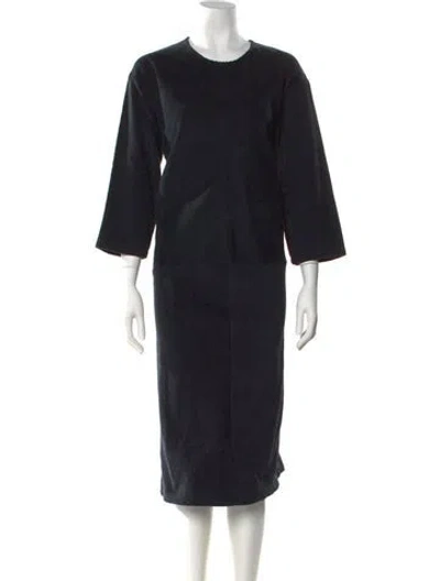 Pre-owned Black Crane Crew Neck Midi Length Dress In Black