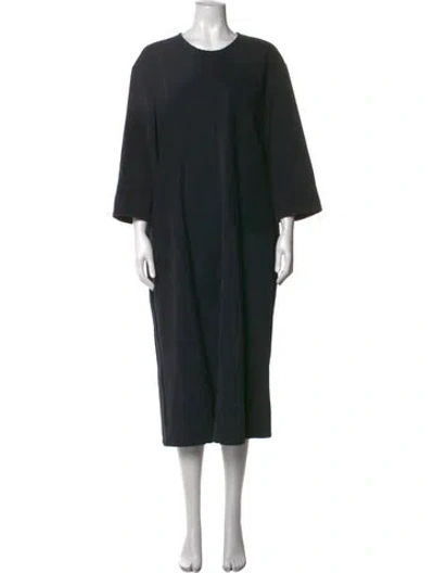 Pre-owned Black Crane Crew Neck Midi Length Dress In Black