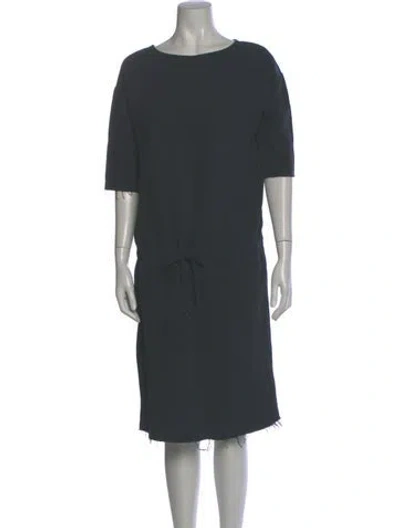 Pre-owned Black Crane Crew Neck Midi Length Dress In Blue