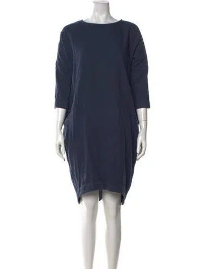 Pre-owned Black Crane Crew Neck Midi Length Dress In Blue