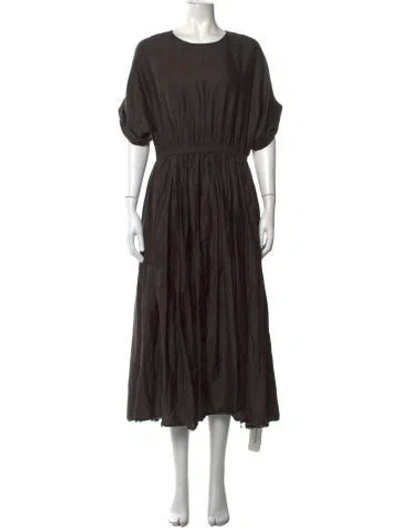 Pre-owned Black Crane Crew Neck Midi Length Dress In Grey