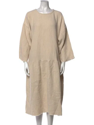 Pre-owned Black Crane Crew Neck Midi Length Dress In Neutrals