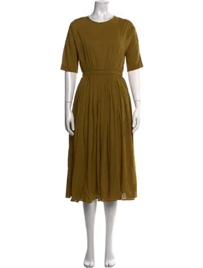 Pre-owned Black Crane Crew Neck Midi Length Dress In Yellow