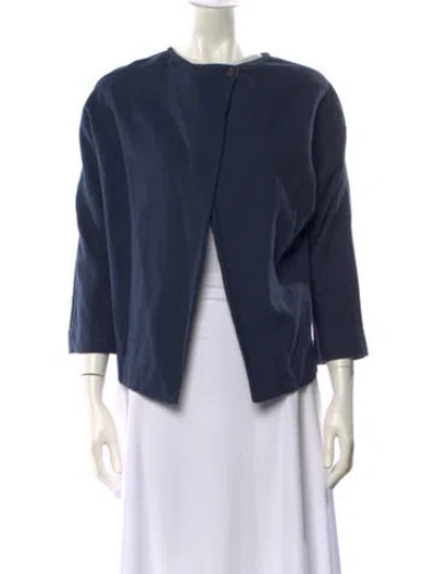 Pre-owned Black Crane Crew Neck Three-quarter Sleeve Top In Blue