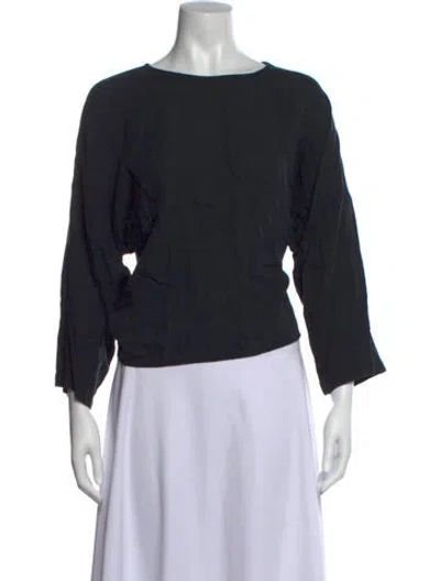 Pre-owned Black Crane Crew Neck Three-quarter Sleeve Top In Blue