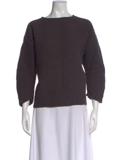 Pre-owned Black Crane Crew Neck Three-quarter Sleeve Top In Brown