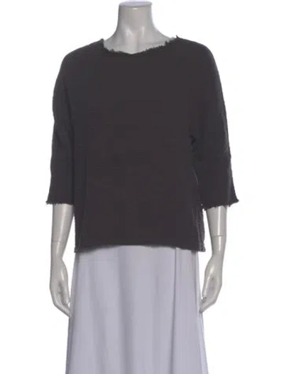 Pre-owned Black Crane Crew Neck Three-quarter Sleeve Top In Gray