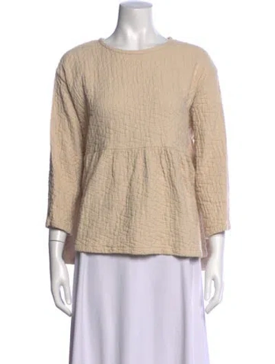 Pre-owned Black Crane Crew Neck Three-quarter Sleeve Top In Neutrals