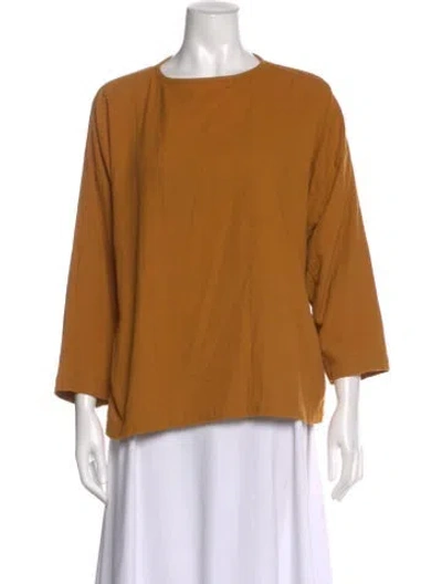 Pre-owned Black Crane Crew Neck Three-quarter Sleeve Top In Yellow