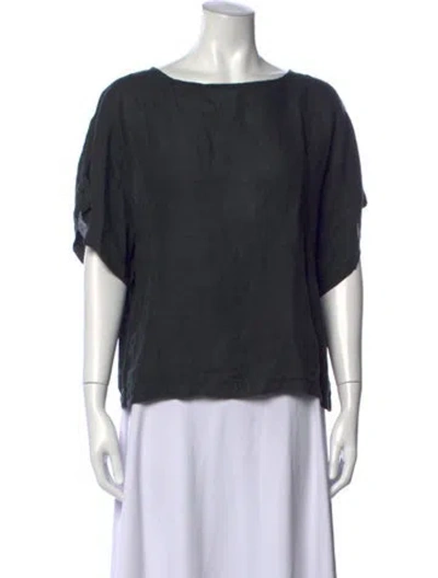 Pre-owned Black Crane Linen Bateau Neckline Top In Black
