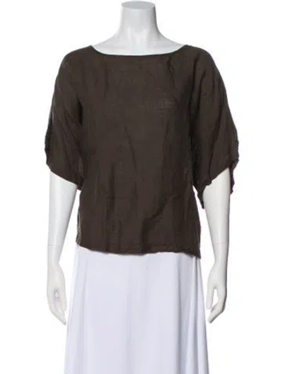 Pre-owned Black Crane Linen Bateau Neckline Top In Gray