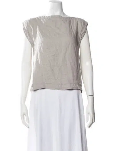 Pre-owned Black Crane Linen Bateau Neckline Top In Grey