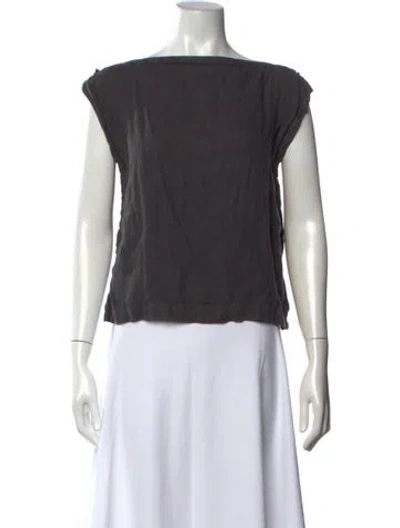 Pre-owned Black Crane Linen Bateau Neckline Top In Grey